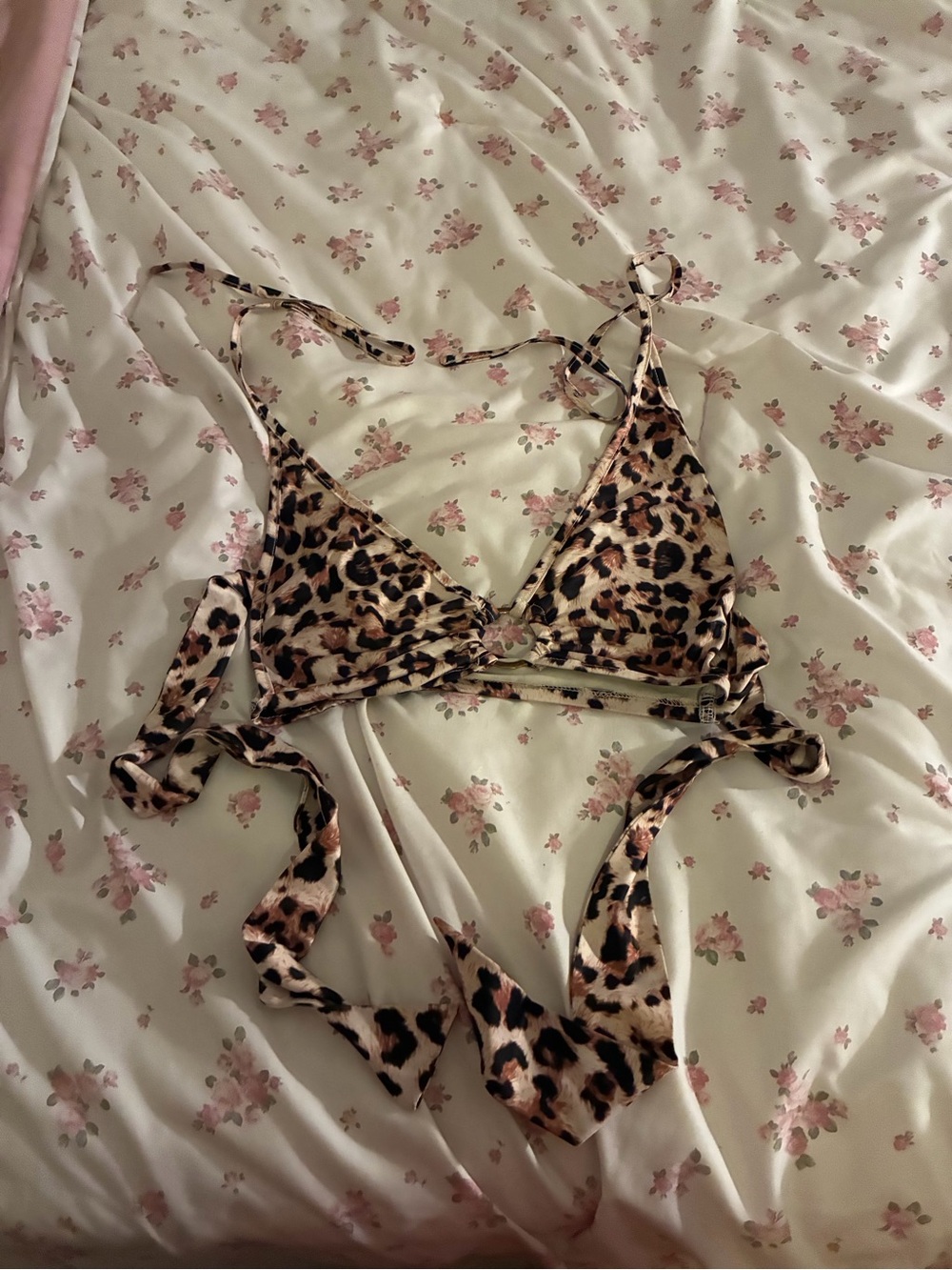 Leopard Print Triangle Halter  Top - Brown & Black & Cream
